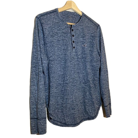 Hollister Henley Shirt Men Small Curved Hem Long Sleeve Blue - Picture 2 of 6